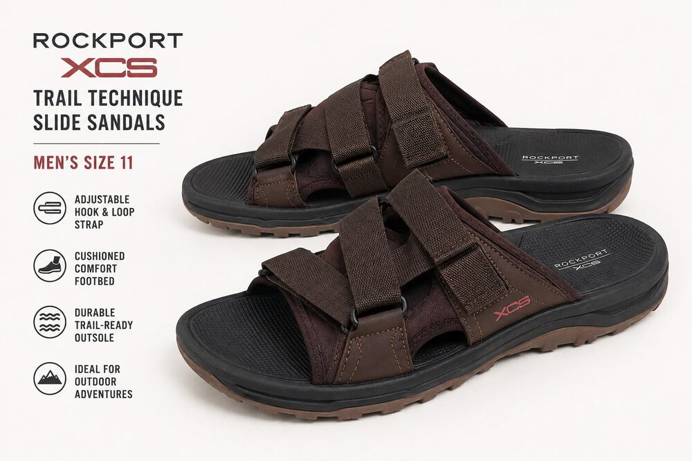 Rockport XCS Men's Trail Technique Brown Slide Sandals Size 11 NWOT